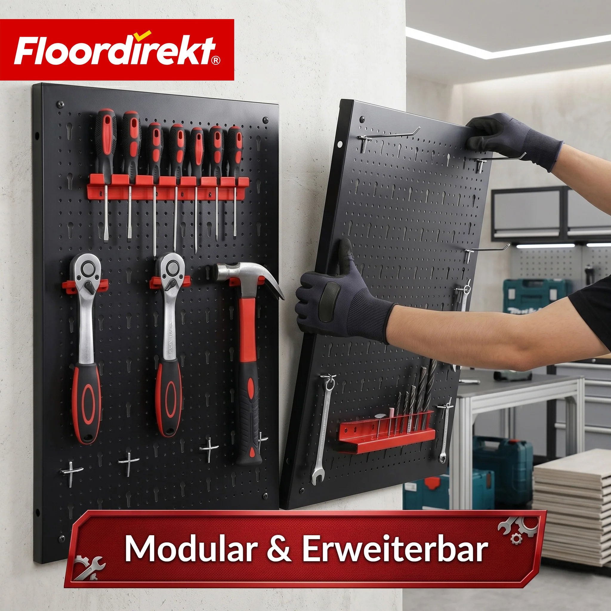 Werkzeugwand | Parker | Lochwand Set aus Metall mit Zubehör | Werkzeughalter für Werkstatt & Garage - Image 6