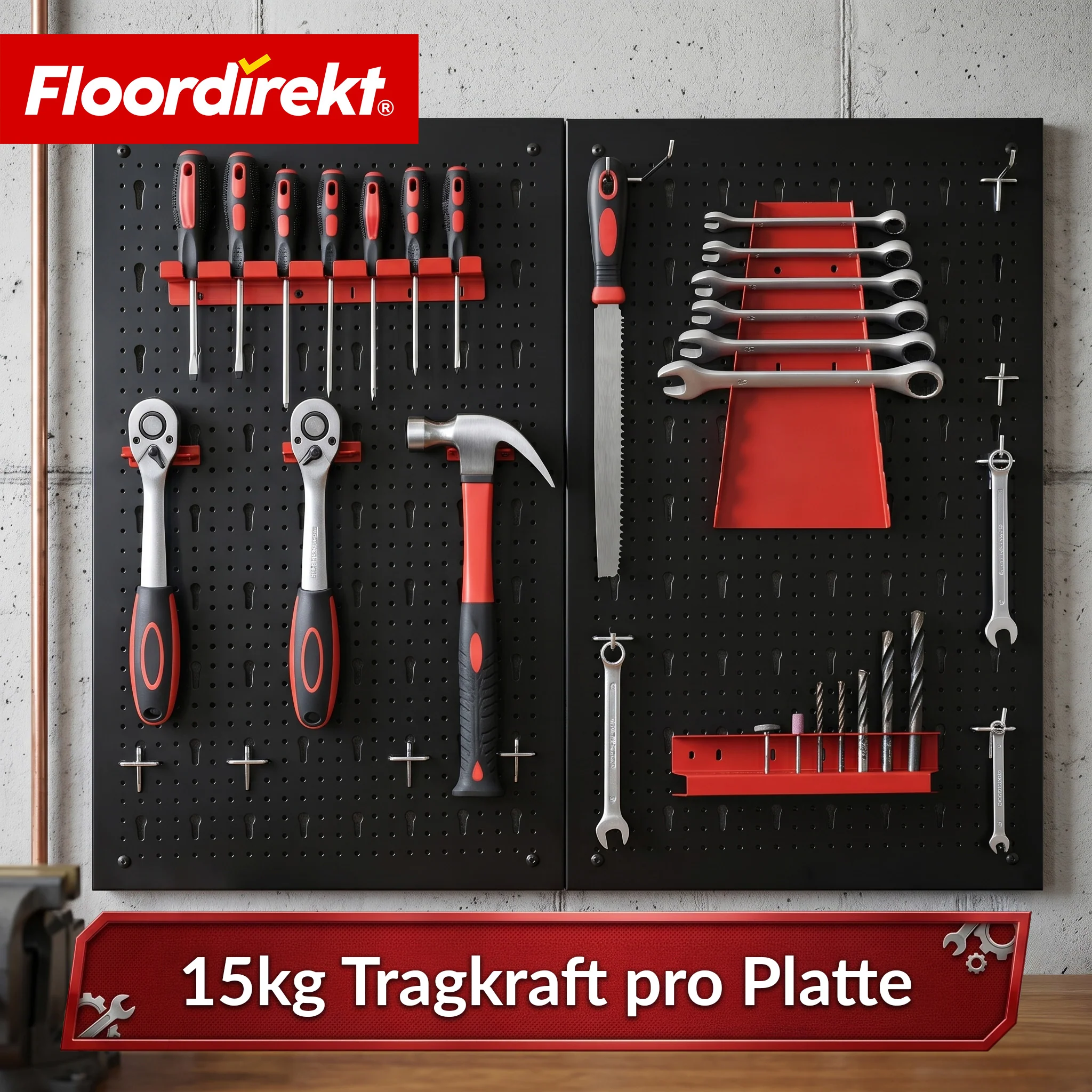 Werkzeugwand | Parker | Lochwand Set aus Metall mit Zubehör | Werkzeughalter für Werkstatt & Garage - Image 8
