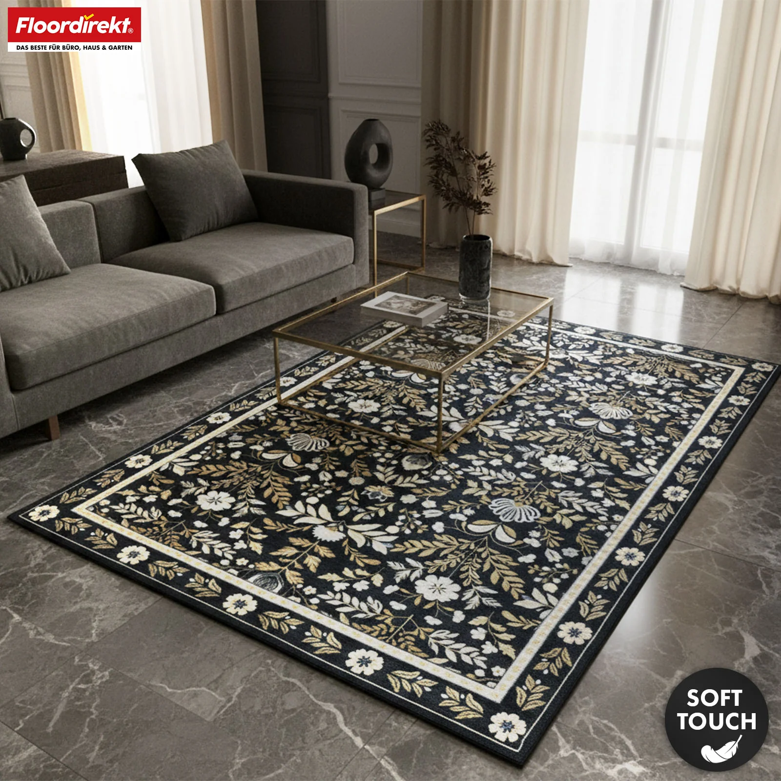 Wohnteppich | Aristo | Eleganter Teppich mit klassischem Blumen-Design | Rutschfest, langlebig & pflegeleicht | Verschiedene Größen verfügbar - Image 5