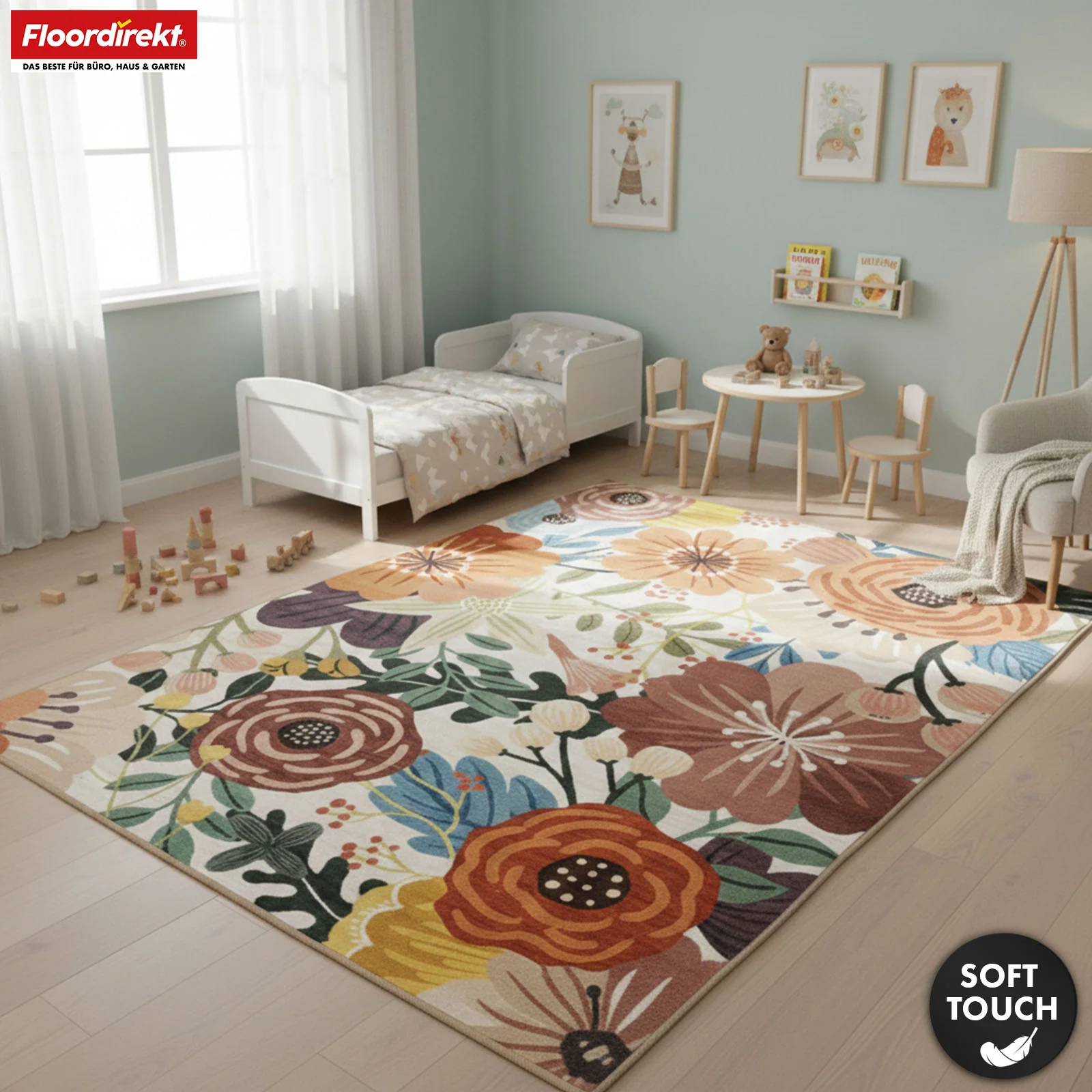 Wohnteppich | Fleur | Moderner Teppich mit farbenfrohem Blumen-Design | Rutschfest, strapazierfähig & pflegeleicht | Verschiedene Größen verfügbar - Image 10