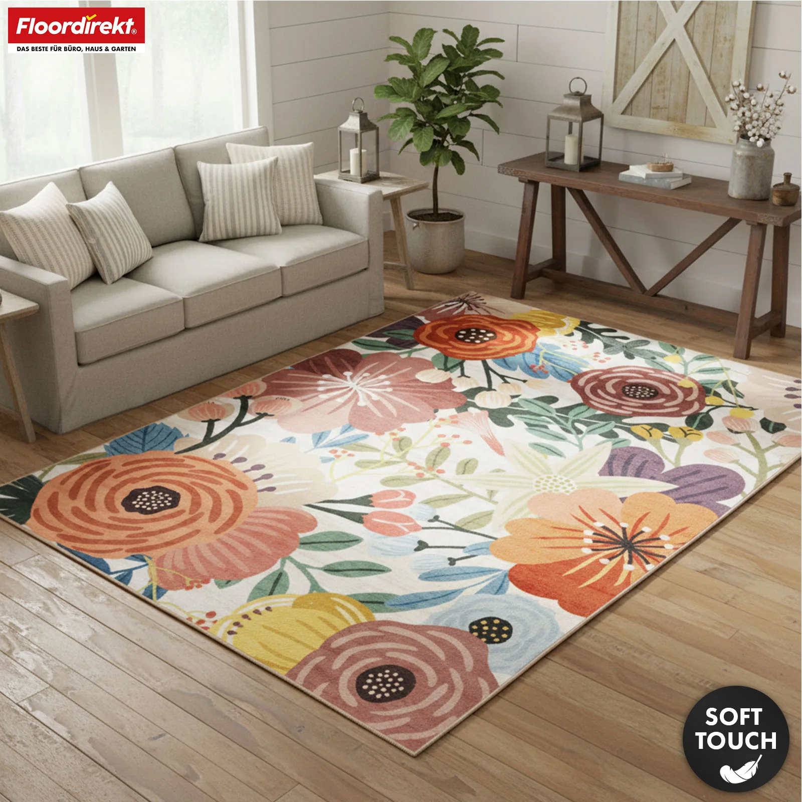 Wohnteppich | Fleur | Moderner Teppich mit farbenfrohem Blumen-Design | Rutschfest, strapazierfähig & pflegeleicht | Verschiedene Größen verfügbar - Image 5