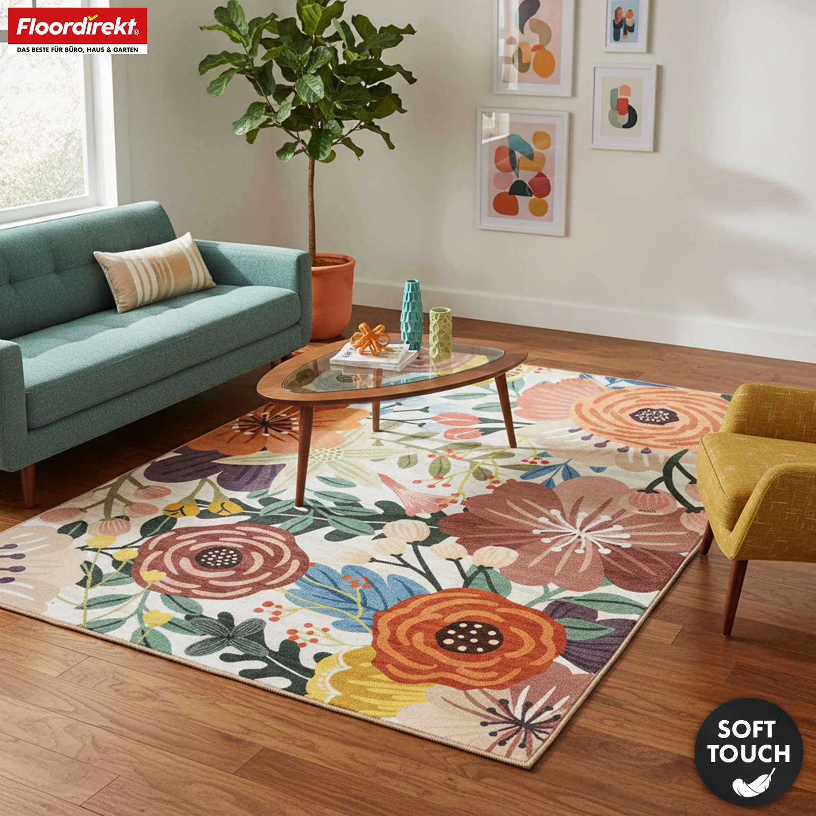 Wohnteppich | Fleur | Moderner Teppich mit farbenfrohem Blumen-Design | Rutschfest, strapazierfähig & pflegeleicht | Verschiedene Größen verfügbar - Image 6