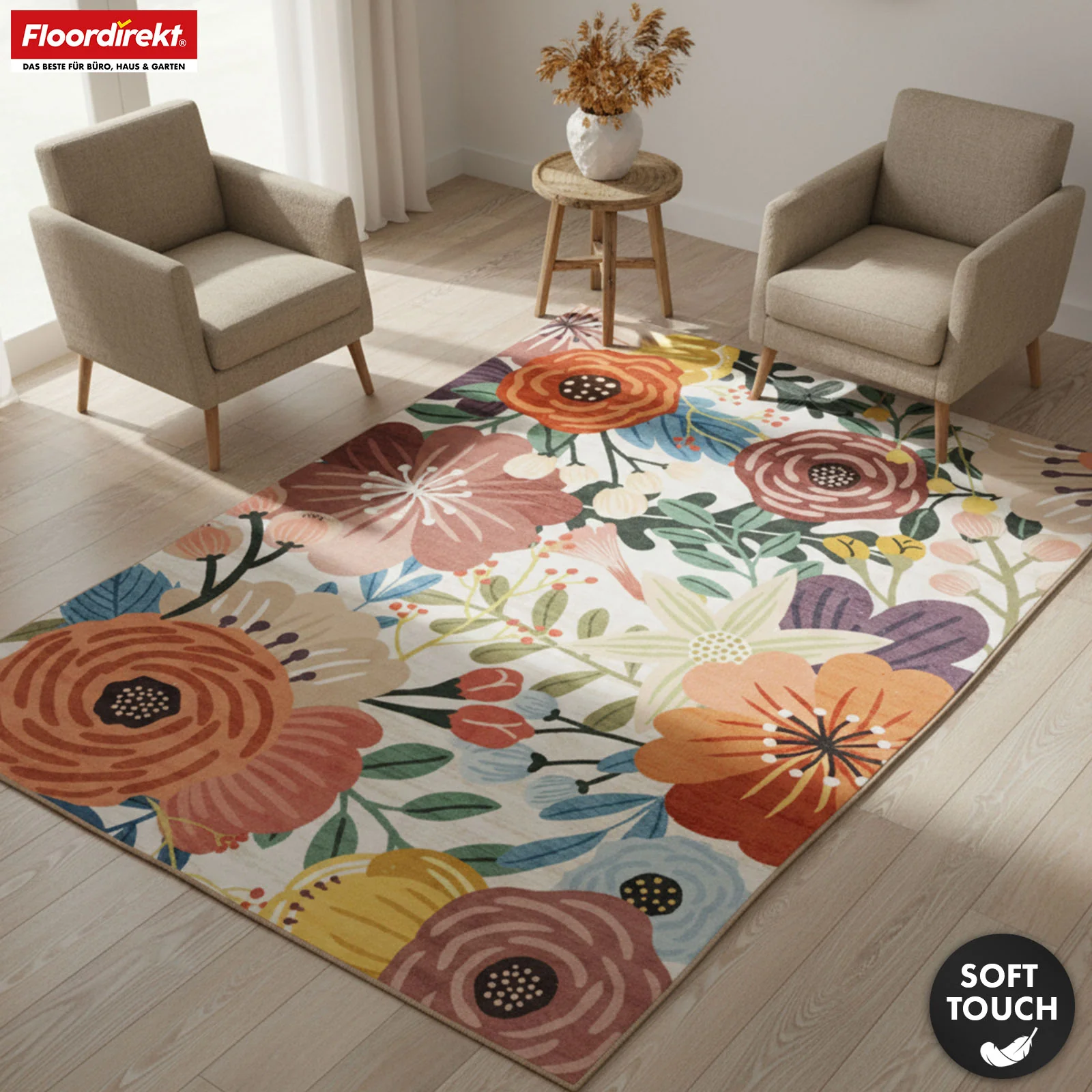 Wohnteppich | Fleur | Moderner Teppich mit farbenfrohem Blumen-Design | Rutschfest, strapazierfähig & pflegeleicht | Verschiedene Größen verfügbar - Image 7