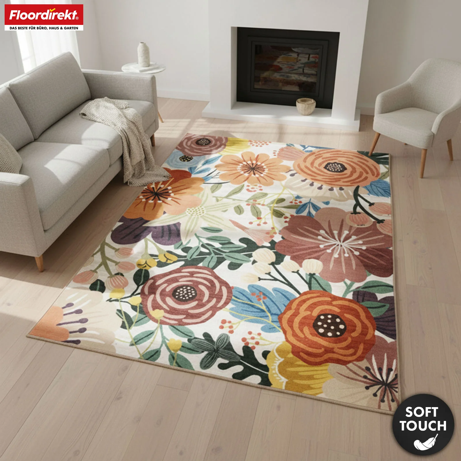 Wohnteppich | Fleur | Moderner Teppich mit farbenfrohem Blumen-Design | Rutschfest, strapazierfähig & pflegeleicht | Verschiedene Größen verfügbar - Image 8