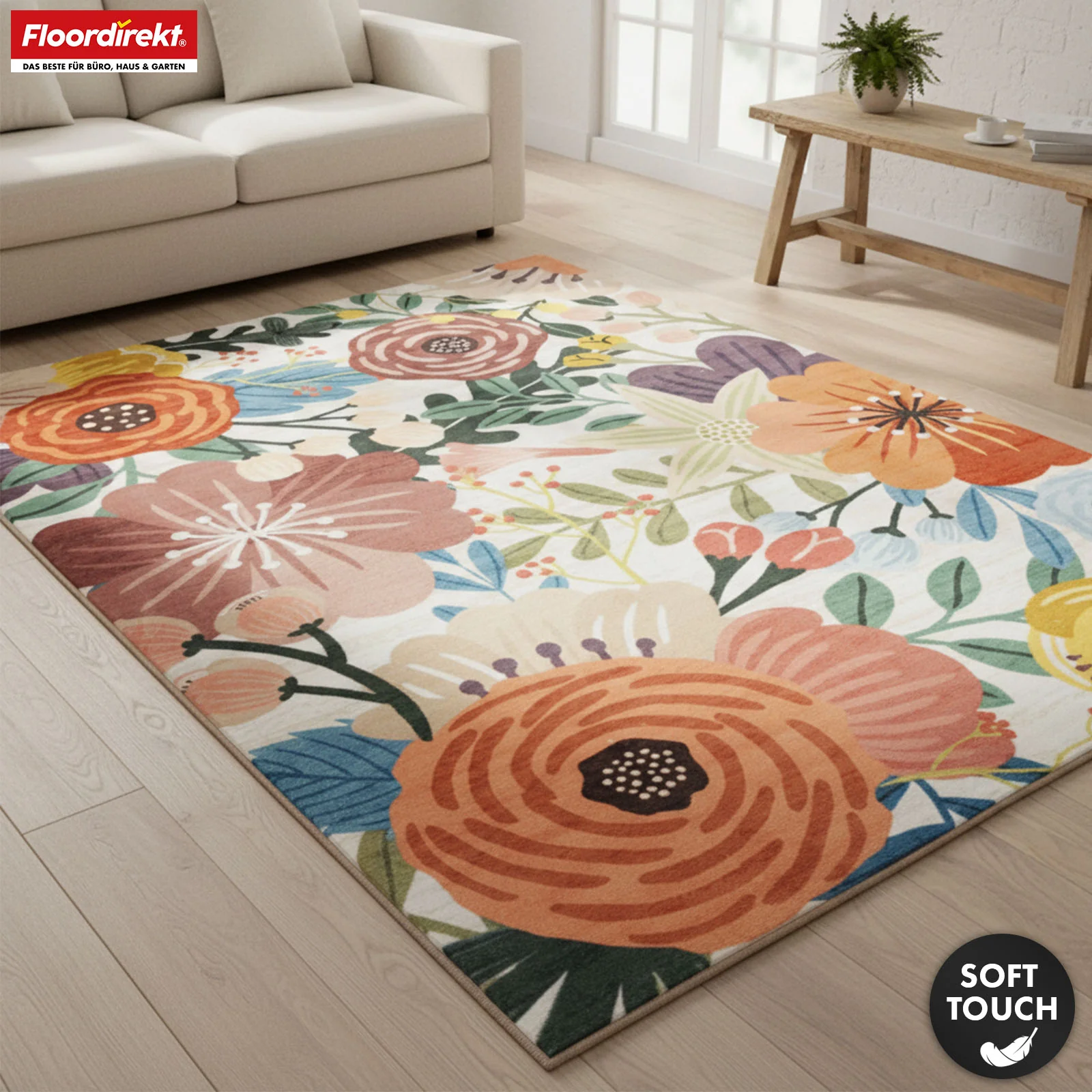 Wohnteppich | Fleur | Moderner Teppich mit farbenfrohem Blumen-Design | Rutschfest, strapazierfähig & pflegeleicht | Verschiedene Größen verfügbar - Image 9
