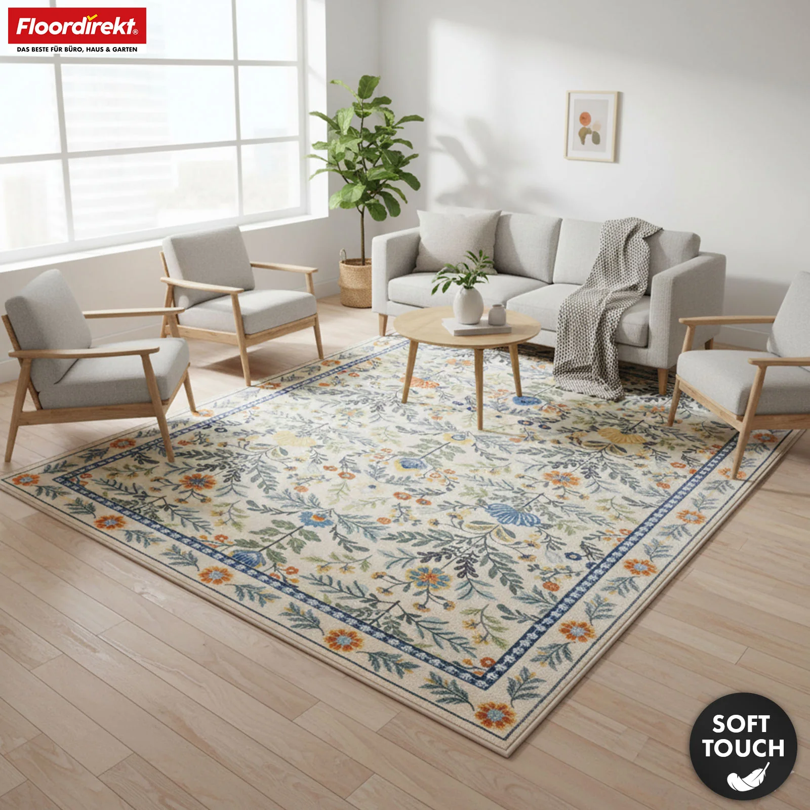 Wohnteppich | Orientalis | Klassischer Teppich mit orientalischem Blumenmuster | Rutschfest, strapazierfähig & pflegeleicht | In verschiedenen Größen - Image 6