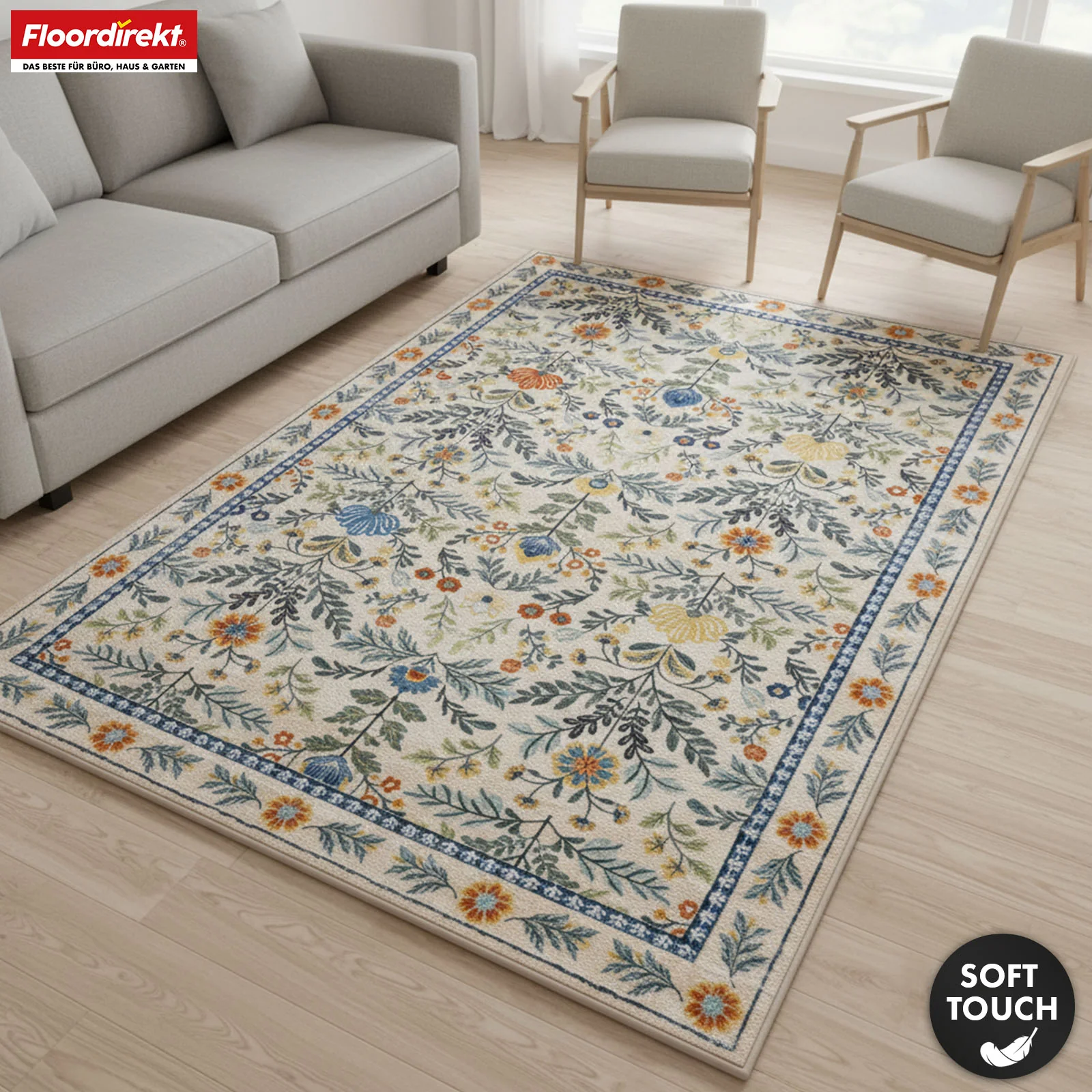 Wohnteppich | Orientalis | Klassischer Teppich mit orientalischem Blumenmuster | Rutschfest, strapazierfähig & pflegeleicht | In verschiedenen Größen - Image 8
