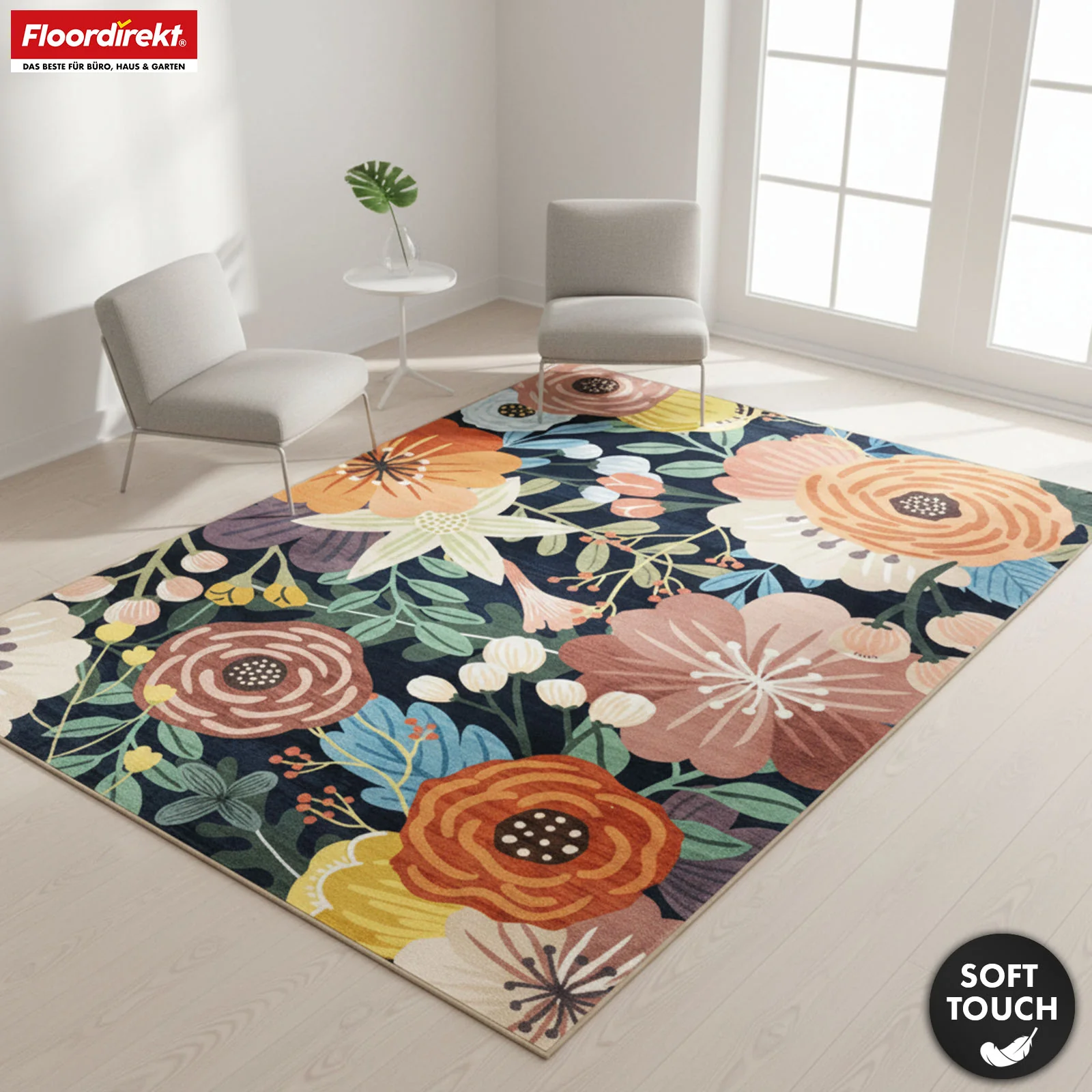 Wohnteppich | Tropica | Moderner Teppich mit tropischem Blumenmuster | Rutschfest, strapazierfähig & pflegeleicht | In verschiedenen Größen - Image 5