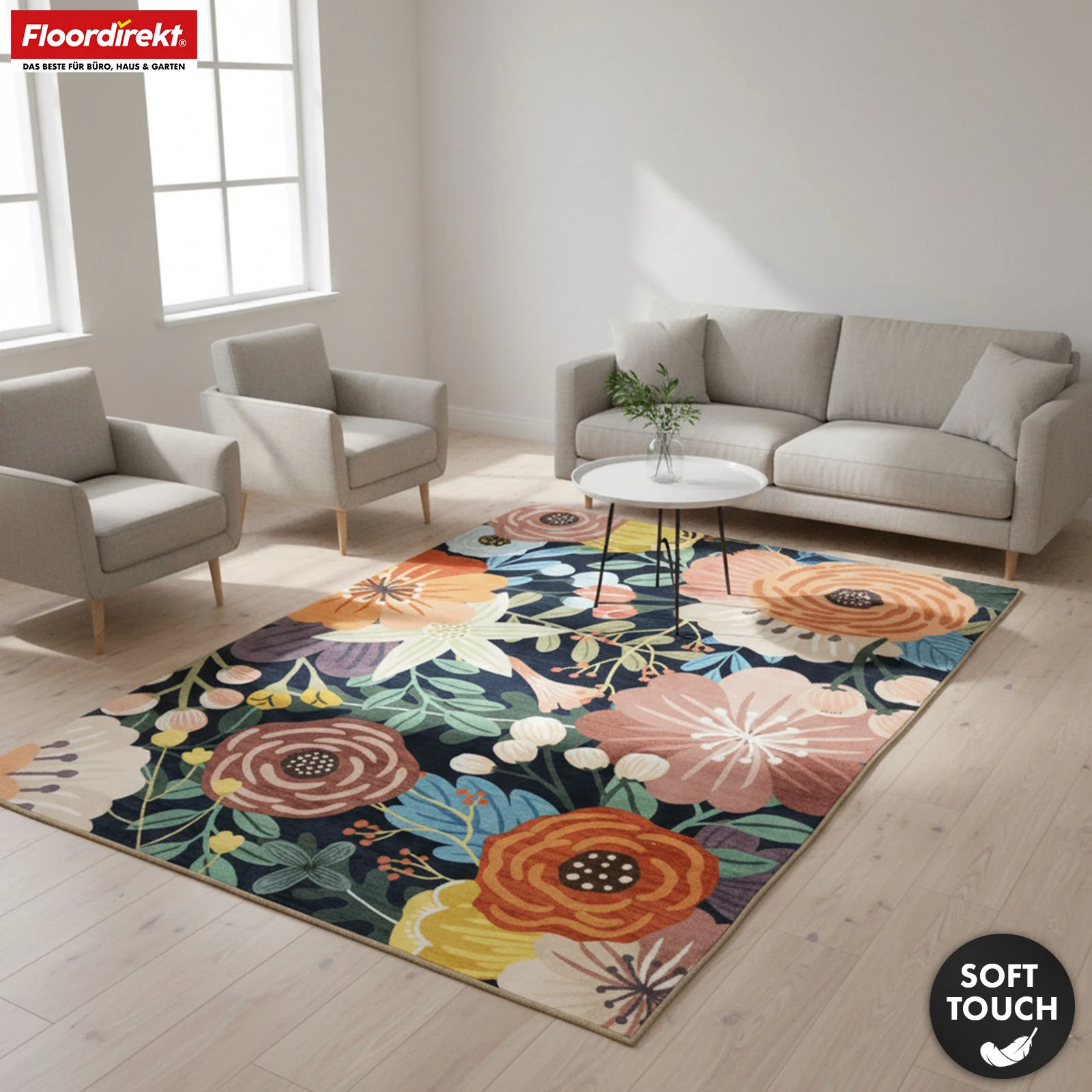 Wohnteppich | Tropica | Moderner Teppich mit tropischem Blumenmuster | Rutschfest, strapazierfähig & pflegeleicht | In verschiedenen Größen - Image 6