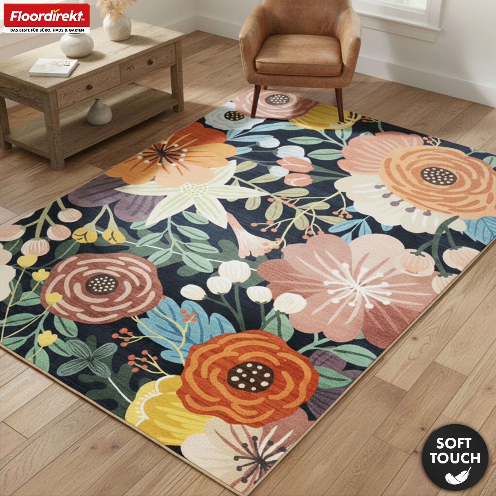 Wohnteppich | Tropica | Moderner Teppich mit tropischem Blumenmuster | Rutschfest, strapazierfähig & pflegeleicht | In verschiedenen Größen - Image 7