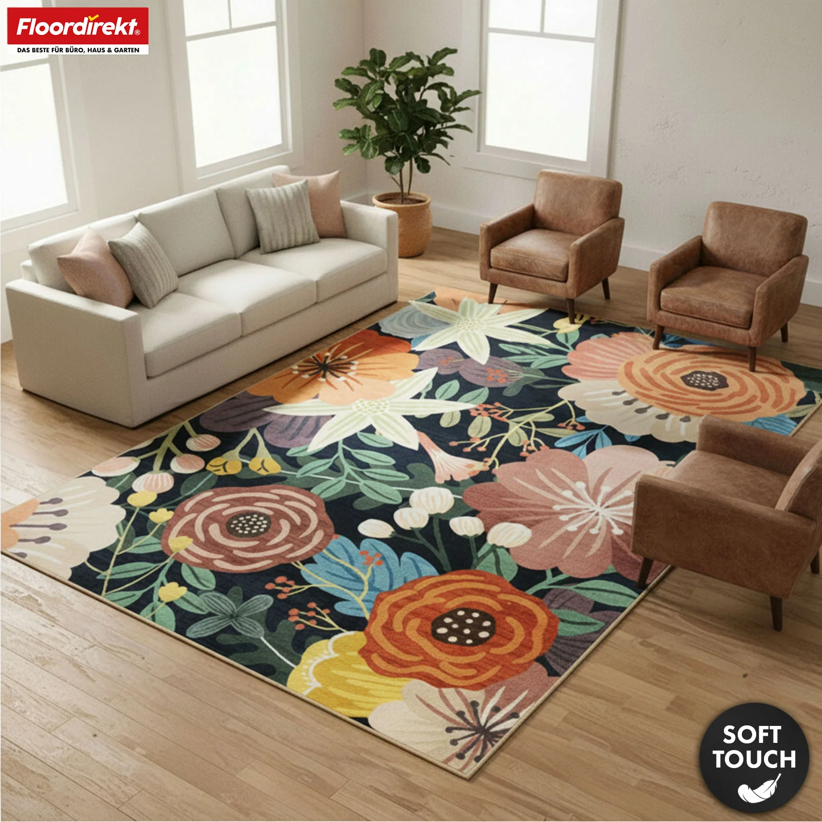 Wohnteppich | Tropica | Moderner Teppich mit tropischem Blumenmuster | Rutschfest, strapazierfähig & pflegeleicht | In verschiedenen Größen - Image 9