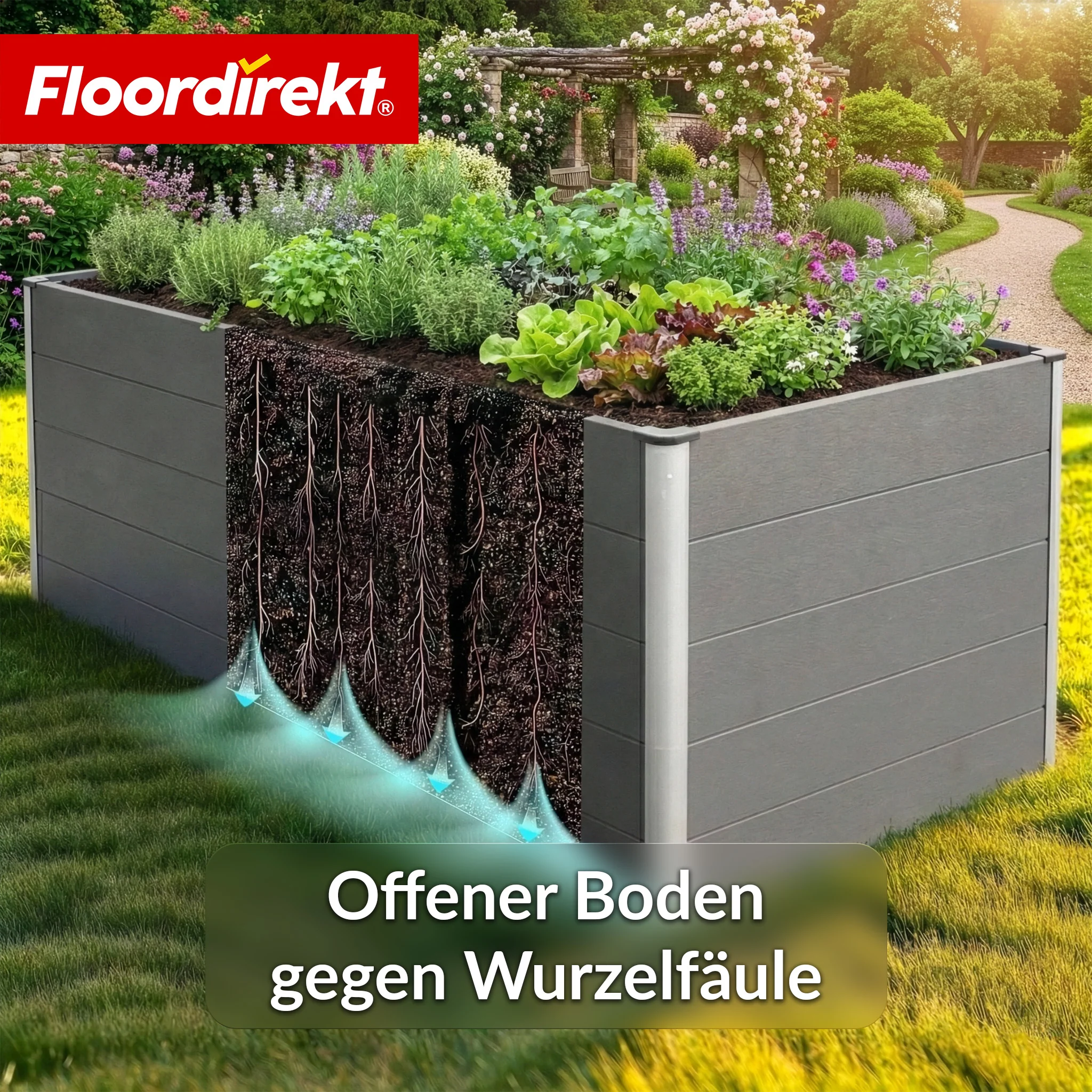 WPC-Hochbeet | Kasos | 150 x 70 x 75 cm | Anthrazit | Wetterfest, rückenschonend & langlebig | Offener Boden gegen Staunässe - Image 6