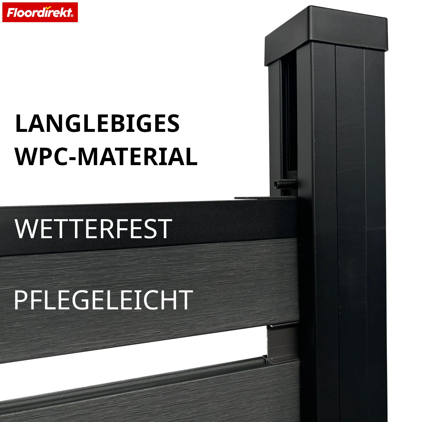 WPC Sichtschutzzaun | Capri | 180x180 cm Schwarz | UV-stabil, wetterfest & pflegeleicht mit Aluminium-Pfosten - Image 3