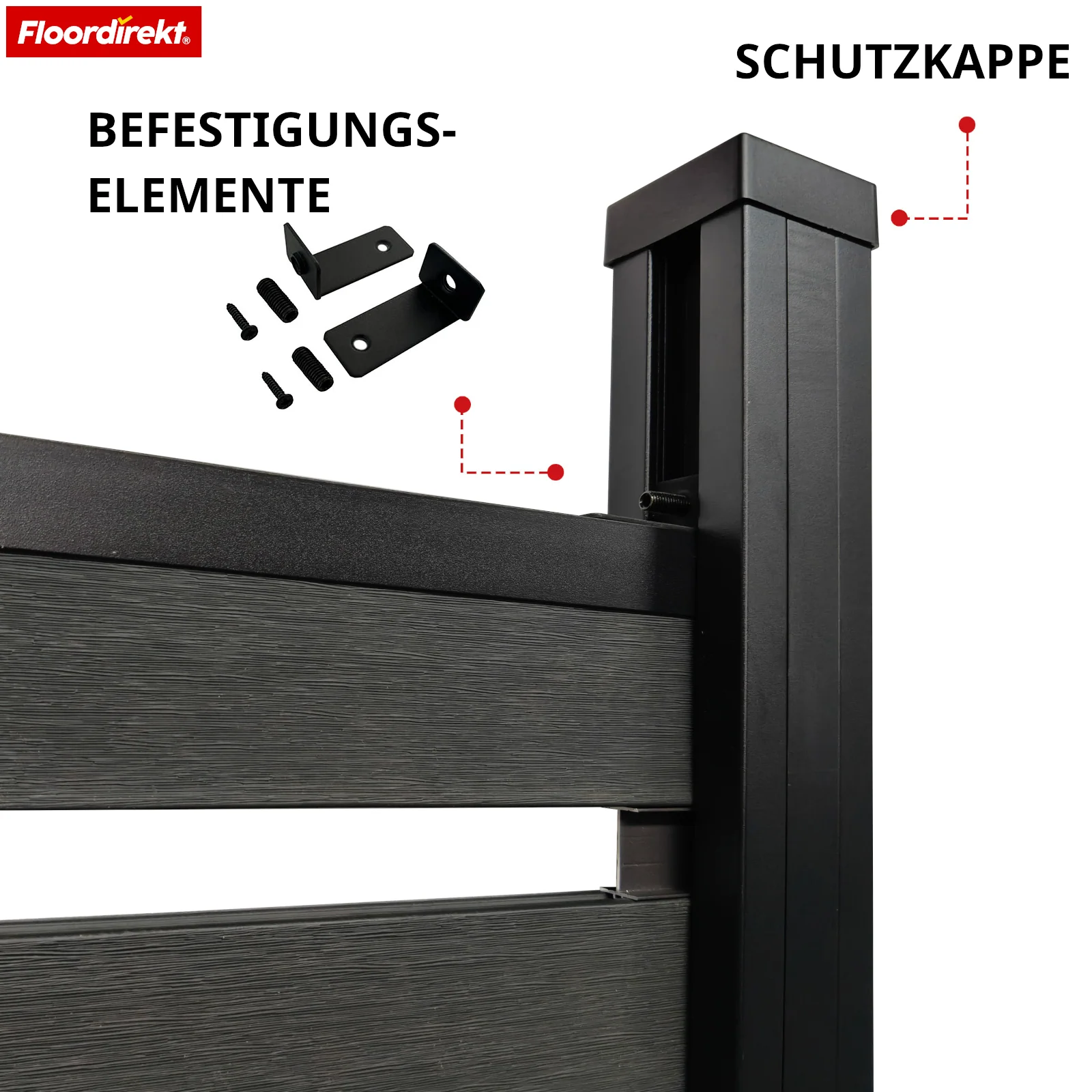 WPC Sichtschutzzaun | Capri | 180x180 cm Schwarz | UV-stabil, wetterfest & pflegeleicht mit Aluminium-Pfosten - Image 5