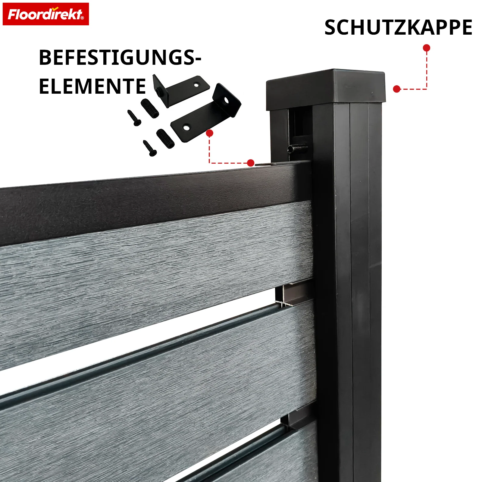 WPC Sichtschutzzaun | Elba | 180x180 cm Anthrazit | Wetterfest, UV-stabil & pflegeleicht mit Aluminium-Pfosten - Image 5