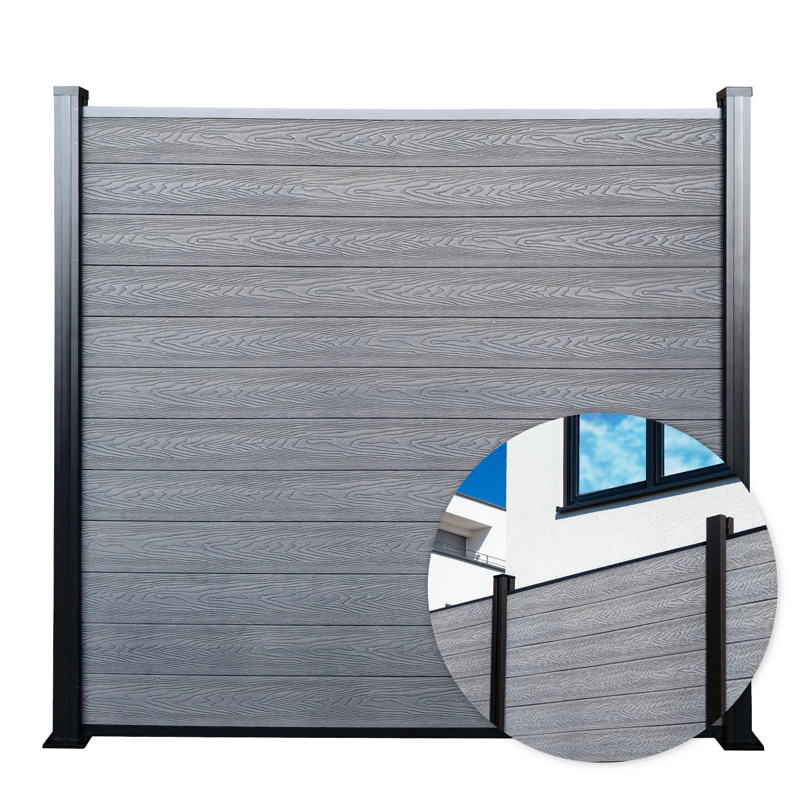 WPC Sichtschutzzaun | Kronos | 180x180 cm wetterfester Gartenzaun in 4 Farben mit robusten Aluminium-Pfosten - Image 10
