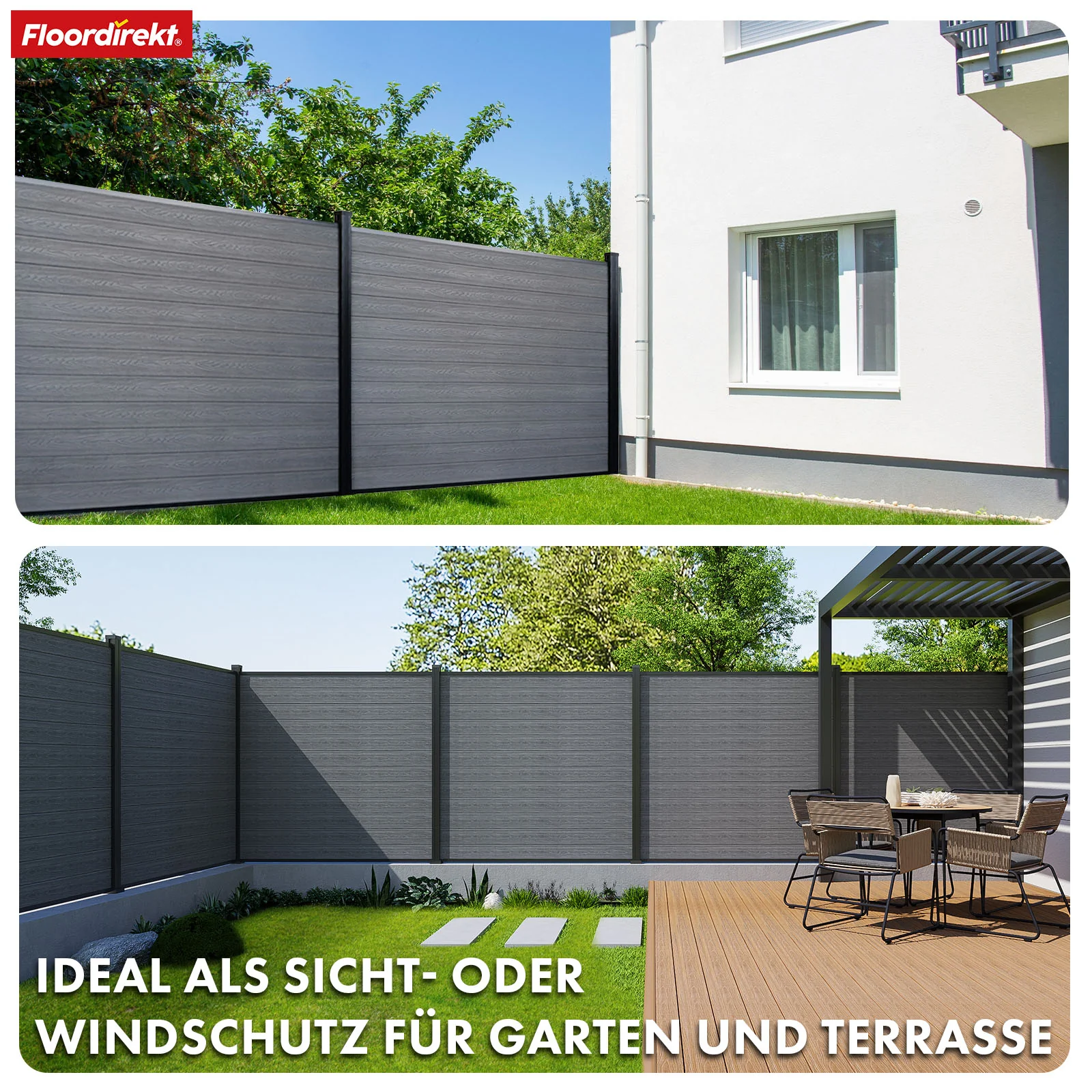 WPC Sichtschutzzaun | Kronos | 180x180 cm wetterfester Gartenzaun in 4 Farben mit robusten Aluminium-Pfosten - Image 18