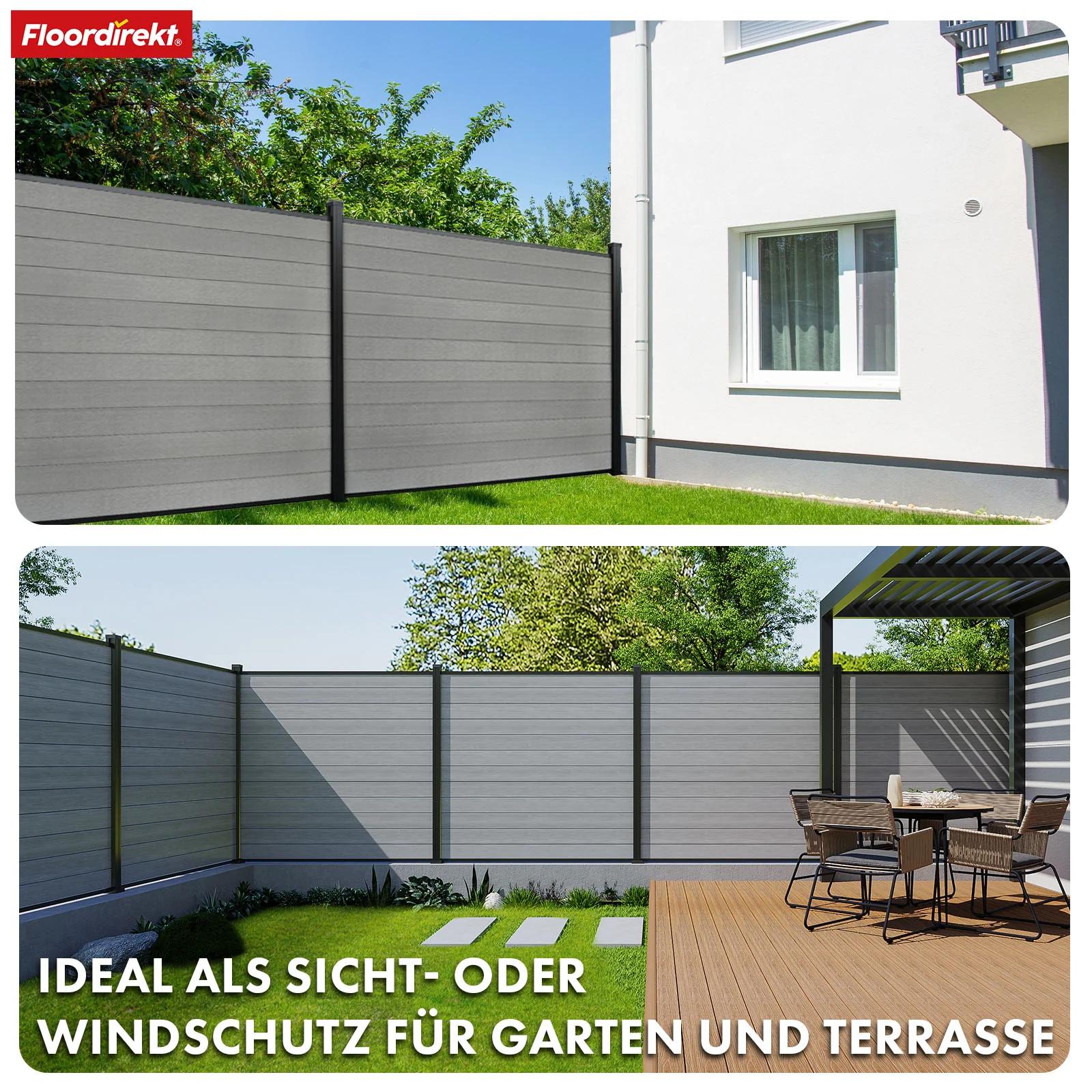 WPC Sichtschutzzaun | Kronos | 180x180 cm wetterfester Gartenzaun in 4 Farben mit robusten Aluminium-Pfosten - Image 27