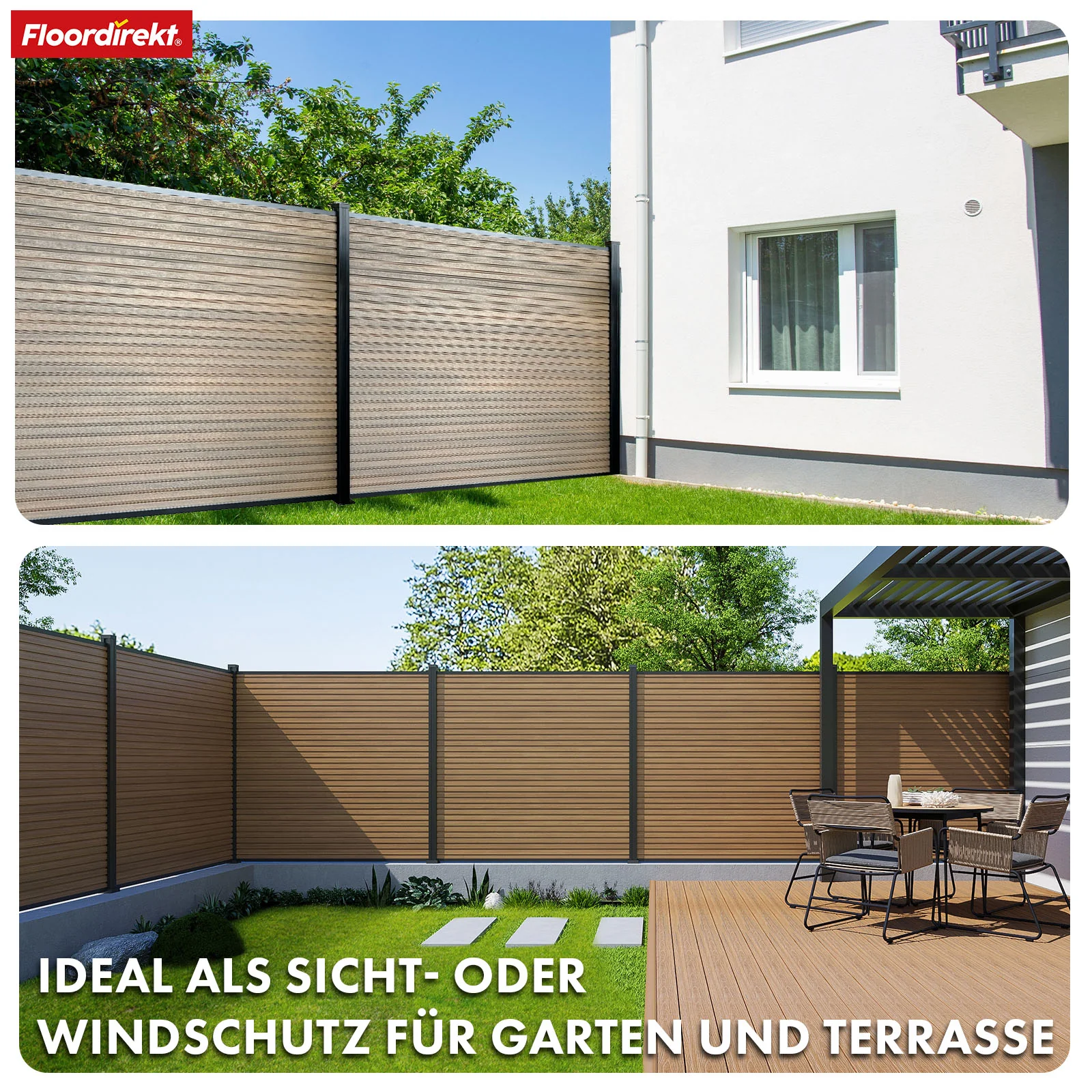 WPC Sichtschutzzaun | Kronos | 180x180 cm wetterfester Gartenzaun in 4 Farben mit robusten Aluminium-Pfosten - Image 36