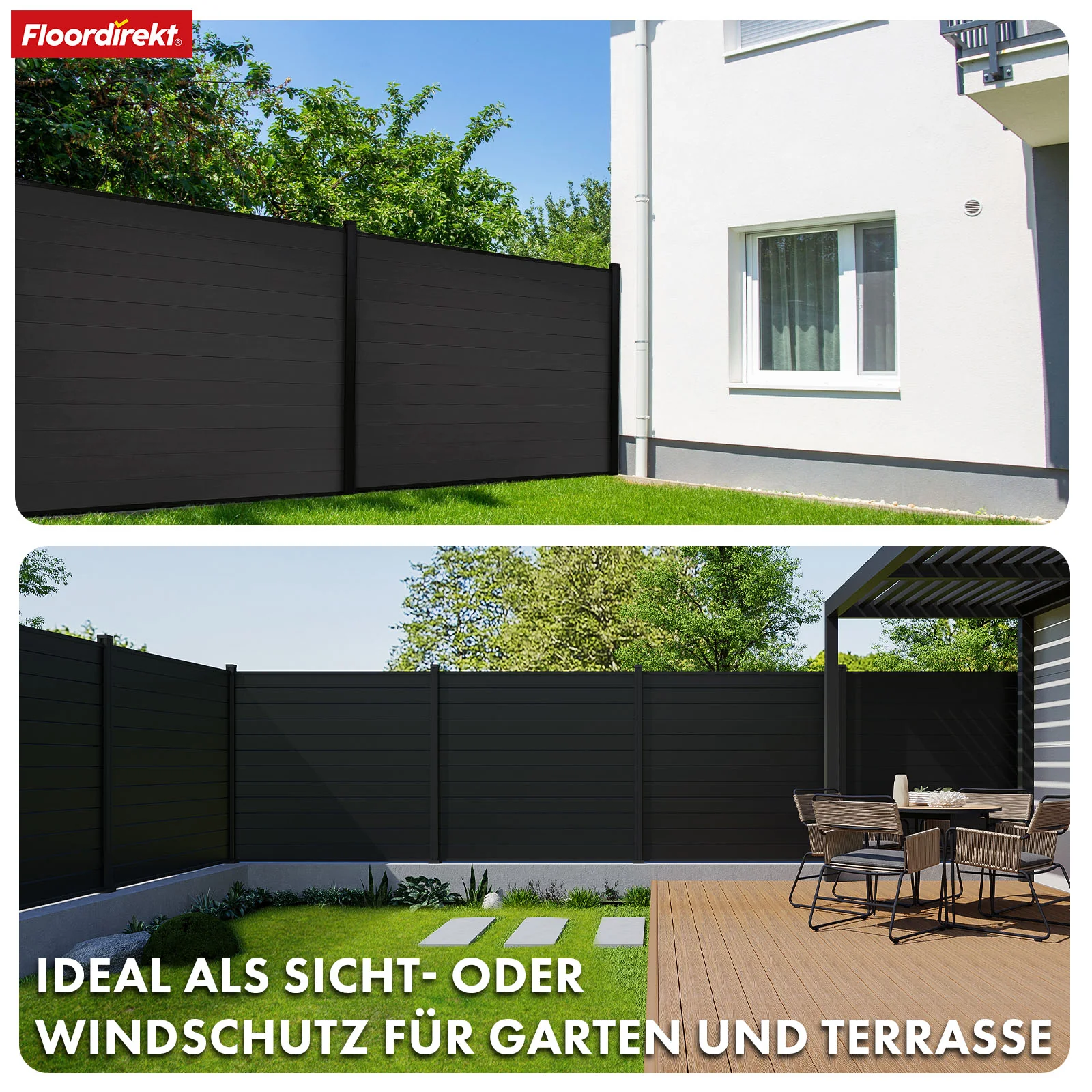 WPC Sichtschutzzaun | Kronos | 180x180 cm wetterfester Gartenzaun in 4 Farben mit robusten Aluminium-Pfosten - Image 9